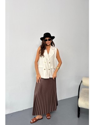 Etiler Collection Gold Düğmeli Keten Yelek - Ham