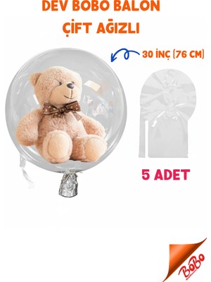 Blur Bobo Balon Çift Ağızlı 30 Inç (76 Cm) Dev Şeffaf Esnek (5'li Paket) - Pera Balon
