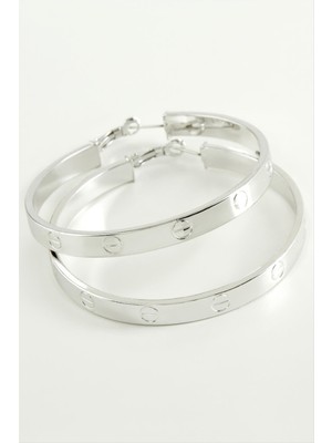 Zero Land Snmswrld Crt Halka Küpe 6 Cm-Gümüş Rengi