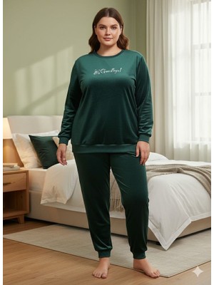 Boston Büyük Beden Kadife Pijama Takımı