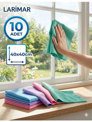 Larimar 10 Adet Kurulama Gerektirmeyen Sihirli Mikrofiber Cam ve Ayna Bezi Renkli 40X40 cm