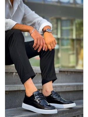 Zapatos Kb-X5 Erkek Günlük Bağcıklı Rugan Klasik Ayakkabı Rbt - Siyah