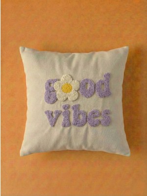 Maharat Good Vibes Yazılı Desenli Tasarım Punch Kırlent Yastık Kılıfı