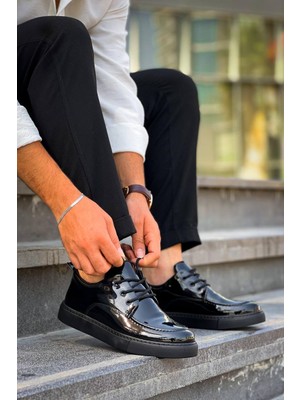 Zapatos Kb-X5 Erkek Günlük Bağcıklı Rugan Klasik Ayakkabı Rst - Siyah