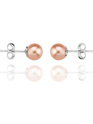 BymissMücevherat 925 Ayar Pembe Inci Küçük Top Gümüş Küpe 6 mm