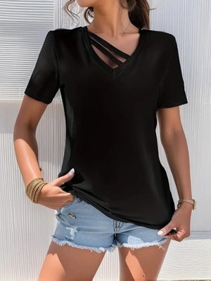 Etiler Collection Kadın Kısa Kollu V Yaka Şerit Detay Viskon Bluz