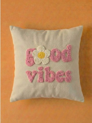 Maharat Good Vibes Yazılı Desenli Tasarım Punch Kırlent Yastık Kılıfı