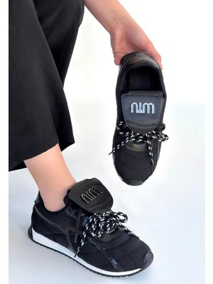 LTG Nova Dissa Siyah Cilt Bağcıklı Paraşüt Detaylı Spor Ayakkabı