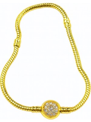 Tuqos Kadın Gold Renk Top Detaylı Taşlı Yılan Zincir  Çelik Bileklik 1 Adet