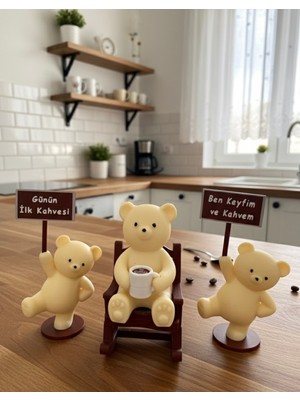 Belirtilmemiş Sevimli Ayıcık Figürlü 3’lü Kahve Köşesi Dekorasyon Seti - Sallanan Sandalyeli Bear Mutfak Süsleri Kahve Köşesi