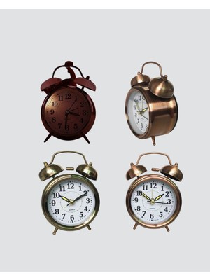 Sepetink Nostaljik Büyük Boy Metal Masa Saati Bronz Kaplama ve Yüksek Sesli Alarm