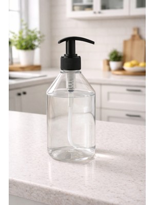 ByKurt Şeffaf PET Şişe Seti 500 Ml Cam Görünümlü  – 4 Adet | Banyo - Mutfak - Deterjan-Şampuan