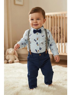 Cattackids Erkek Bebek Geometrik Desenli Gömlek Şort Takımı 6-24 Ay