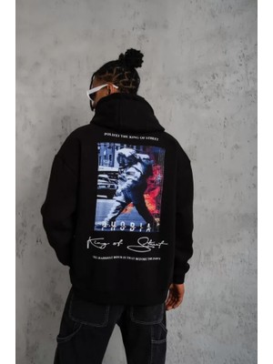 Flamex Erkek Astronot Baskılı Kapüşonlu Sweat - Siyah