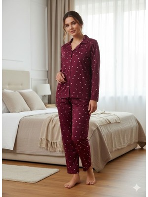 Boston Milan Kumaş Kadın Gömlek Yaka  Pijama Takımı