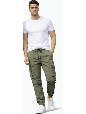 SINWEAR Erkek Kargo Cep Yazlık Yandan Cepli Beli Lastikli Relax Fit Rahat Kesim Paçası Lastikli Pantolon