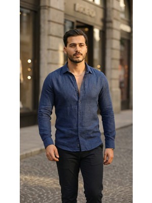 Flamex Erkek Uzun Kollu Keten Gömlek