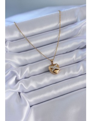 Calperia 316L Çelik Gold Renk Zirkon Detay Kalp Model Kadın Kolye - TJ-BKO7626