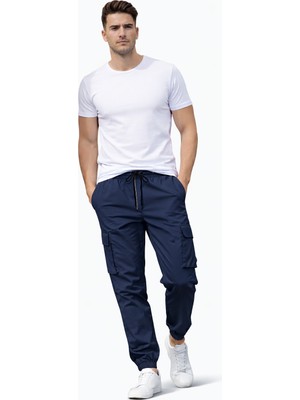 SINWEAR Erkek Kargo Cep Yazlık Yandan Cepli Beli Lastikli Relax Fit Rahat Kesim Paçası Lastikli Pantolon