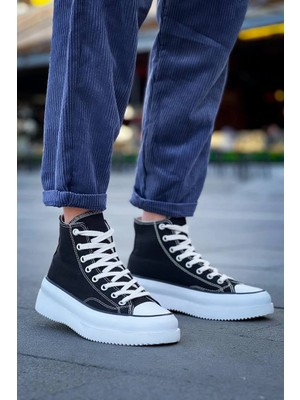 Zengezur Mall Snmswrld Kb-Cx-3 Kuback Uzun Siyah Keten Beyaz Yüksek Taban Spor Ayakkabı (Numara: 43)