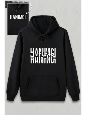 Flamex Sevgililer Günü Özel Kapüşonlu Hanımcı Baskılı Oversize Sweatshirt - Siyah