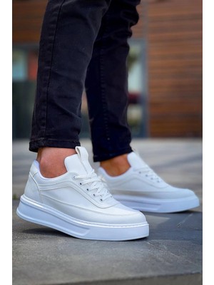 Zengezur Mall Snmswrld KB-006 Kuback Beyaz Cilt  Yüksek Taban Bağcıklı Günlük Erkek Ayakkabı (Numara: 44)