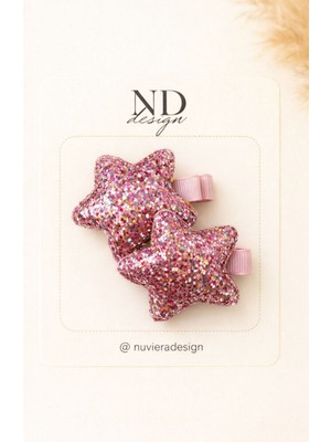 Nuviera Design Pembe Parıltılı Yıldız Klips Toka - 2'li Set