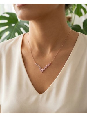 BG Jewellery Pırlanta Montür Rose Taşlı 925 Ayar Gümüş Kolye