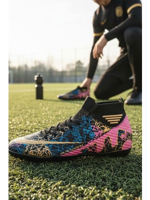 Enoch Abstract-Neon Entegre Bilekli Profesyonel Halı Saha Ayakkabısı