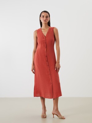 Lc Waikiki Yeni Sezon V Yaka A Kesim Modal Karışımlı Elbise