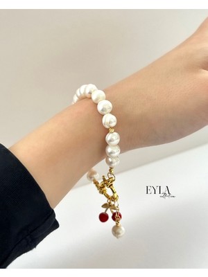 Eyla Collection Cherry Charm Gerçek Inci Bileklik - Tasarım Gemici Düğüm Detay