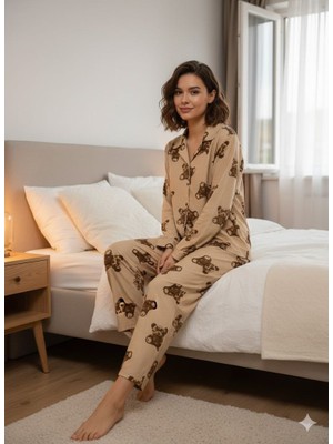 Boston Ekose Ayıcık Desenli Pijama Takımı