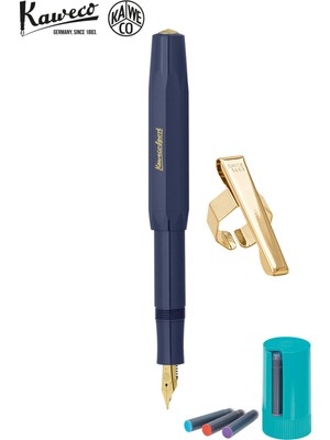 Kaweco 10001738 Klasik Sport Dolmakalem Mavi (F) Uç + Kartuş Kutusu 8'li Karışık Renk + Klips Hediyeli