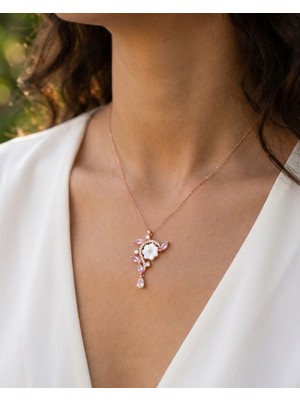 BG Jewellery Pembe Taşlı Manolya Çiçeği 925 Ayar Gümüş Kolye