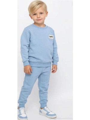 Erkek Çocuk Eşofman Takımı Bisiklet Yaka Düz Renk Rahat Kalıp 2’li Set