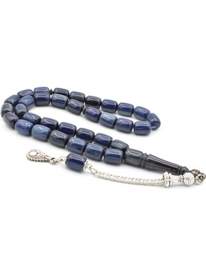 Murty99 Gümüş Kamçılı Kapsül Kesim Hareli Lacivert Katalin Tesbih