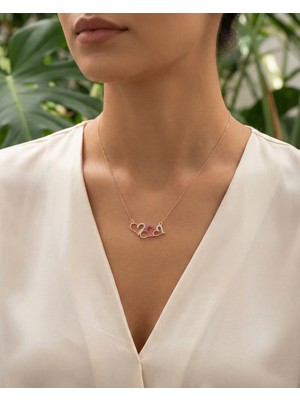 BG Jewellery Taşlı Kalpler Rose 925 Ayar Gümüş Kolye