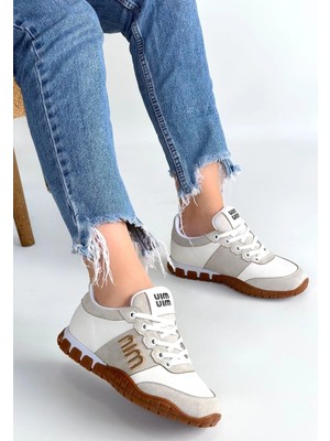 Kazax Marje Beyaz Cilt Bağcıklı Spor Ayakkabı