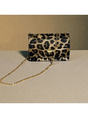 Zeravie Butik Zara Leopar Desenli Gold Zincir Detaylı Kadın Omuz Çantası
