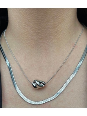 Linda Shop Gümüş Renk Taş Detaylı Italyan Zincirli Çelik Kolye