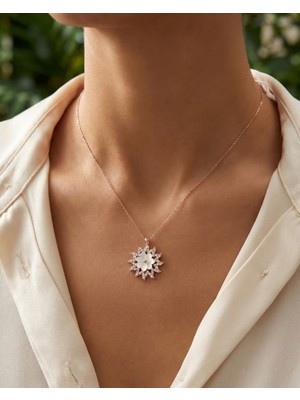 BG Jewellery Taşlı Güneş Rose 925 Ayar Gümüş Kolye