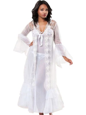 Sistina Snmswrld Beyaz Dantelli Sabahlık & Gecelik Takım 2' Li - 1485 - Beden S/m