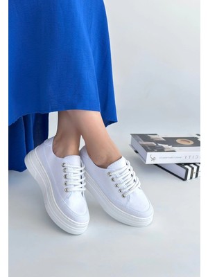 Zengezur Mall Snmswrld Carin Beyaz Keten Bağcıklı Spor Ayakkabı (Numara: 40)