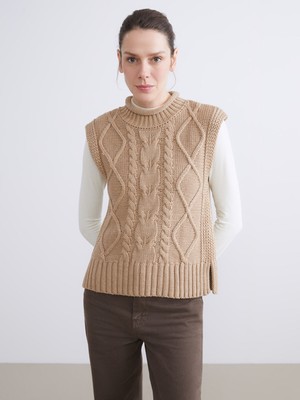 Lc Waikiki Yeni Sezon Dik Yaka Kendinden Desenli Kadın Triko Süveter