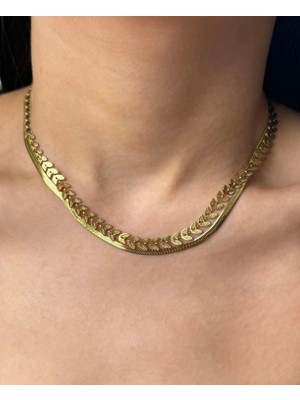 Linda Shop Altın Renk Yaprak Figürlü Çelik Kolye
