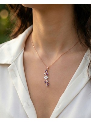 BG Jewellery Taşlı Manolya Çiçeği 925 Ayar Gümüş Kolye