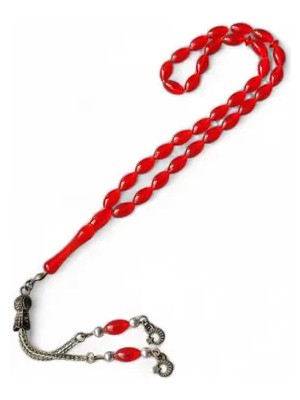 Hedea Boncuk ve Metal Püsküllü Al Kırmızı Tesbih