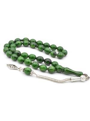 Murty99 Gümüş Kamçılı Sığırcık Kesim Hareli Yeşil Katalin Tesbih