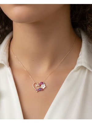 BG Jewellery Manolya Çiçeği Renkli Rose 925 Ayar Gümüş Kolye