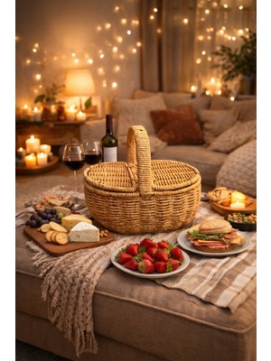 Seymen Bıçakçılık Mini Boy Hasır Piknik Sepeti El Yapımı Dekoratif Sepet